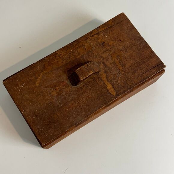 Vintage Primitive Wooden Lidded Trinket Box Plain - Picture 5 of 12